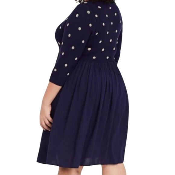 Torrid Mini Challis Skater Gold Polka Dot Navy Blue Sweater Dress Preppy Fall - Picture 6 of 16